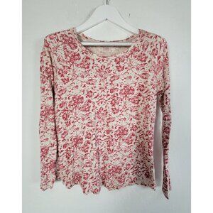 J. Jill Womens Red Ivory Stamped Print Cotton Long Sleeve Pullover T-Shirt Small